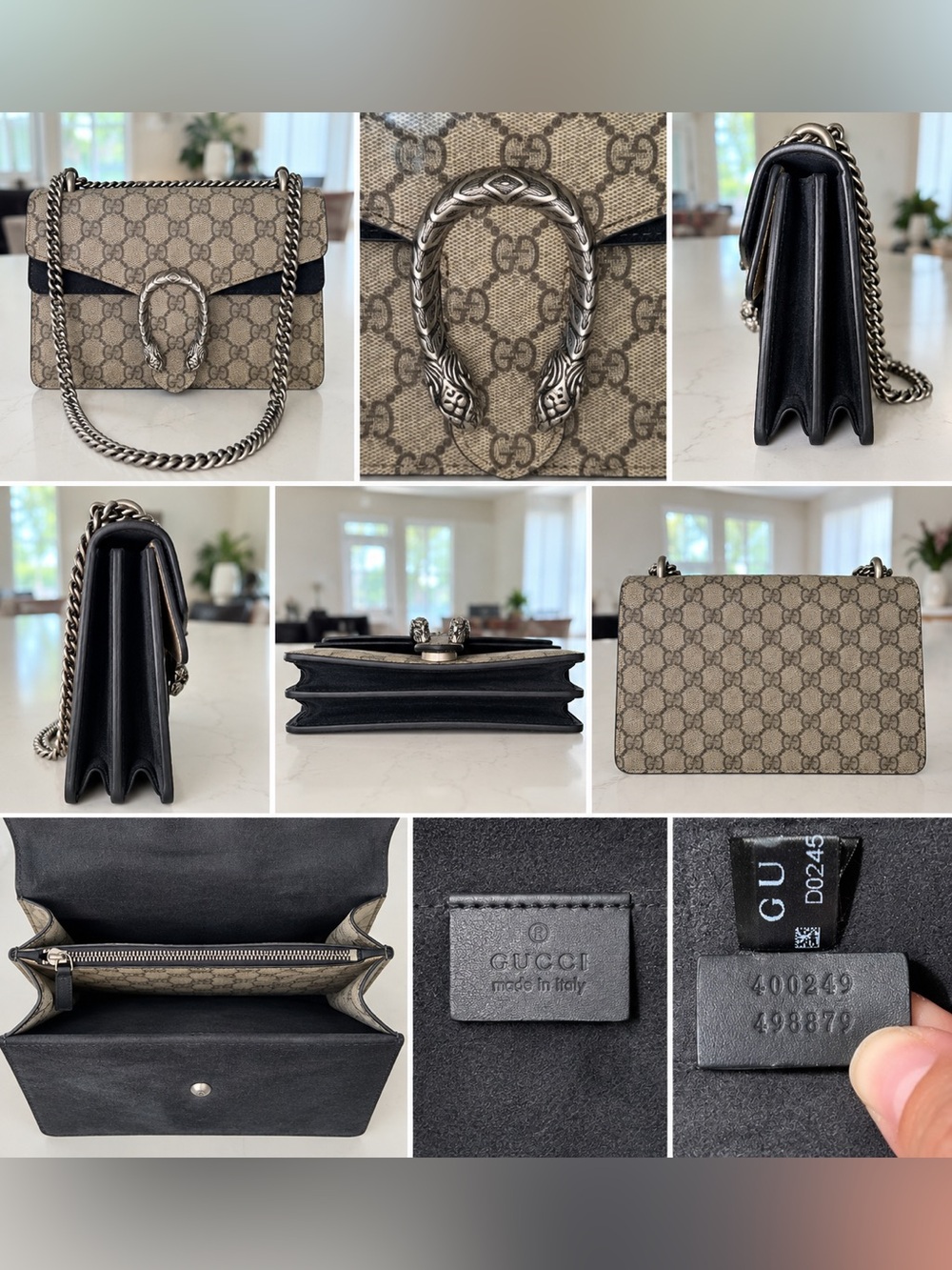 Gucci GG Supreme Dionysus Shoulder Bag with Black Trim and Silver Hardware